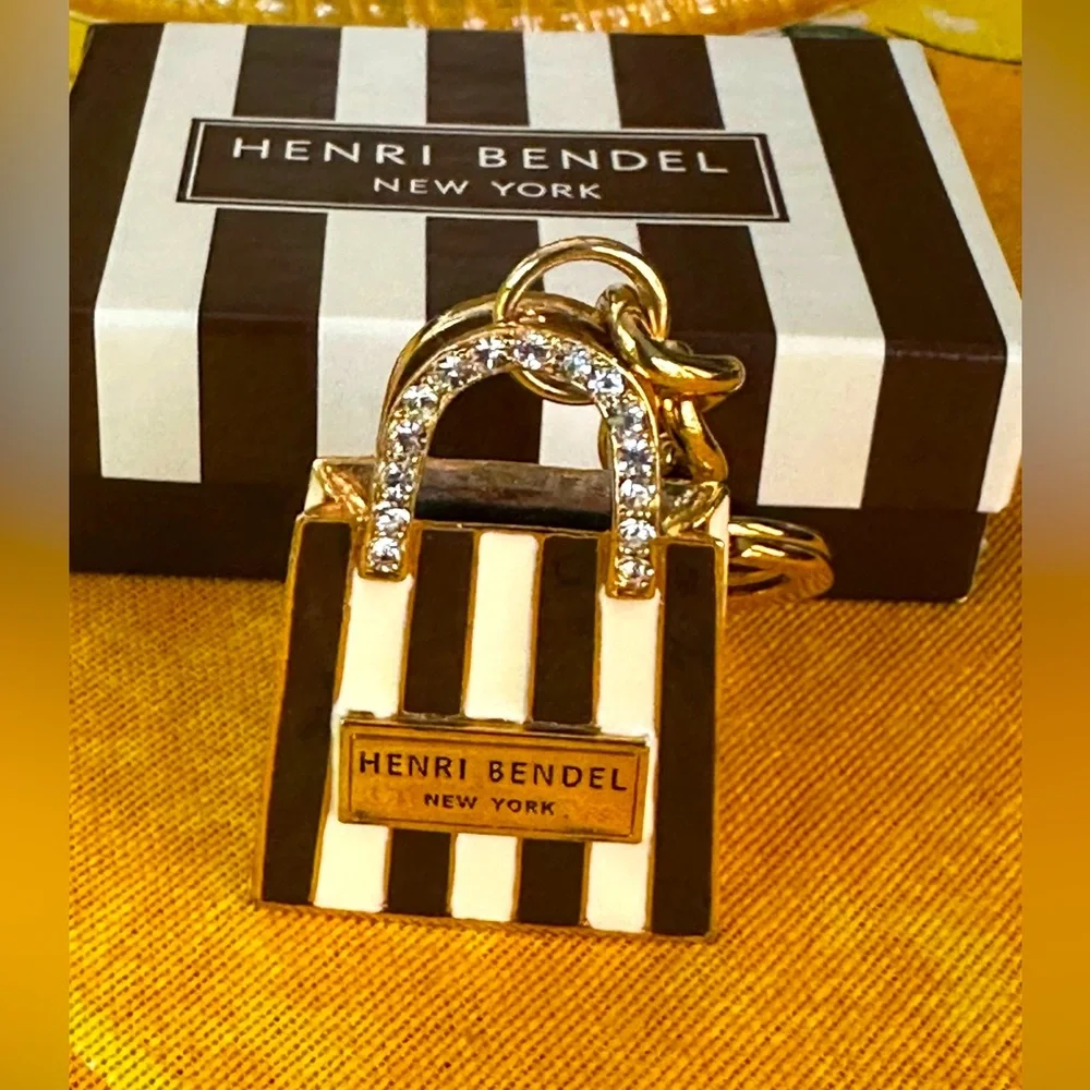 Rare Henri Bendel Enamel & Crystal Key Fob Bag Charm EUC!!!!!